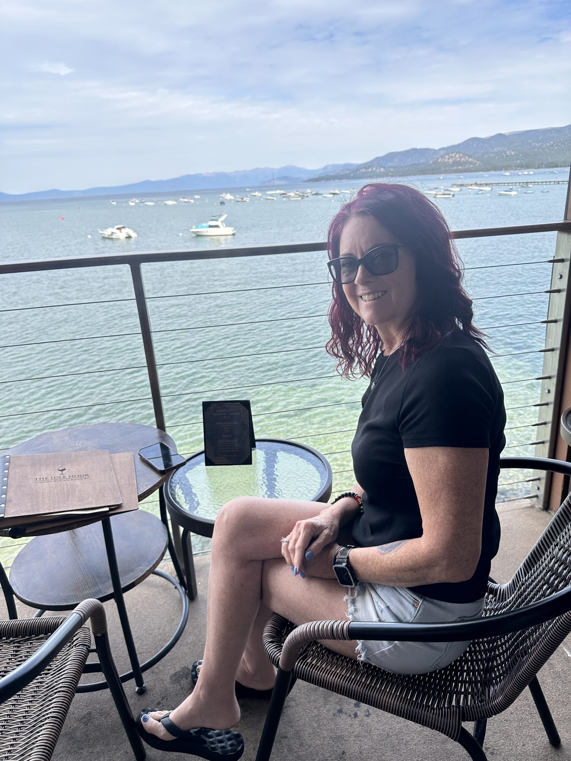 me sitting at the Idle Hour wine bar in Lake Tahoe