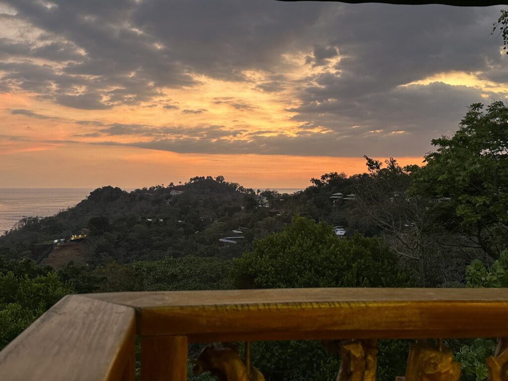 sunset view from our table at El Avion restaurant in Manuel Antonio